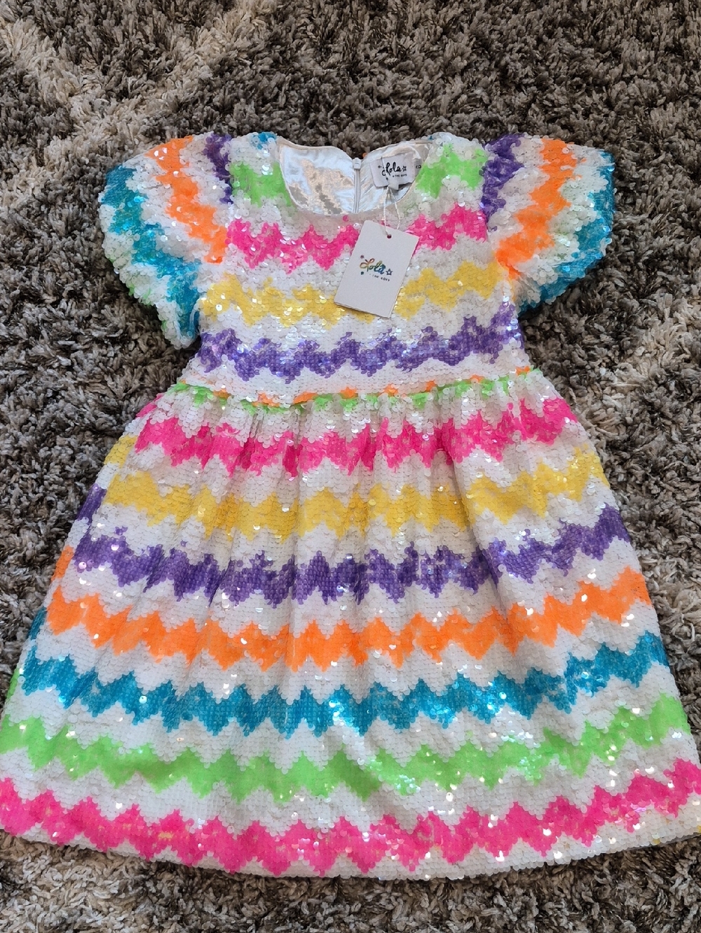 Lola and the Boys Zig Zag Rainbow Sequin Dress